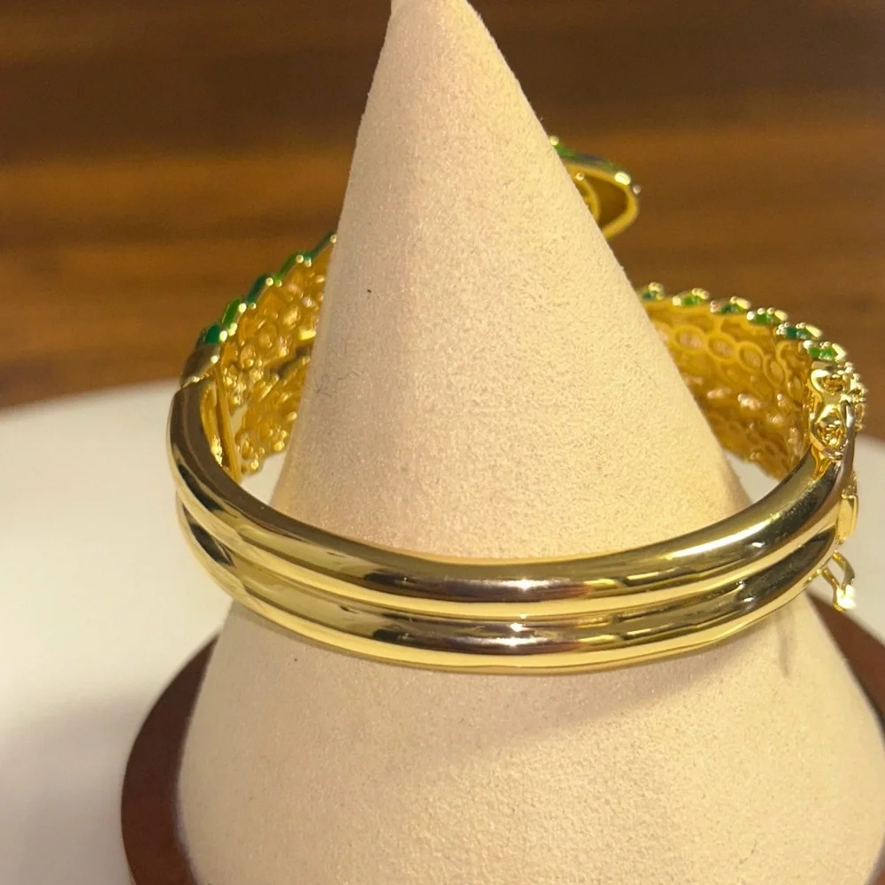 Rachel Glauber 14K Gold Plated W/ Green/Blue Cubic Zirconia 3D Serpent Bracelet - Picture 11 of 16